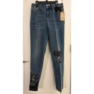 Tru Luxe Womens Straight Leg Ankle Jeans Patches Medium Indigo Blue Size 6